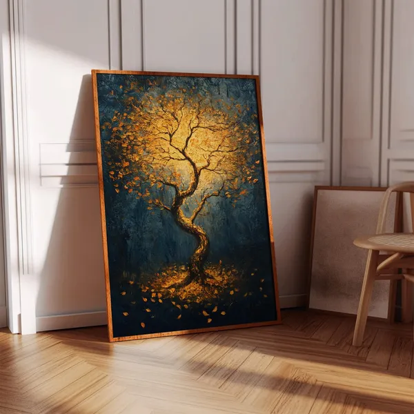 Golden Tree Autumn Forest Art Print, Mystical Decor