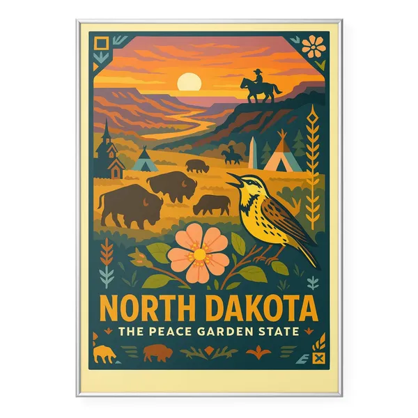 North Dakota Meadowlark Sunset Travel Poster