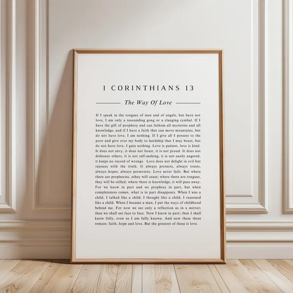 1 Corinthians 13 Scripture Art Print, Minimalist Living Room