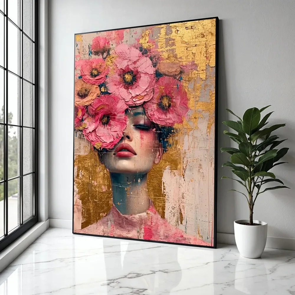 Floral Face Portrait Art Print, Abstract Female Portrait