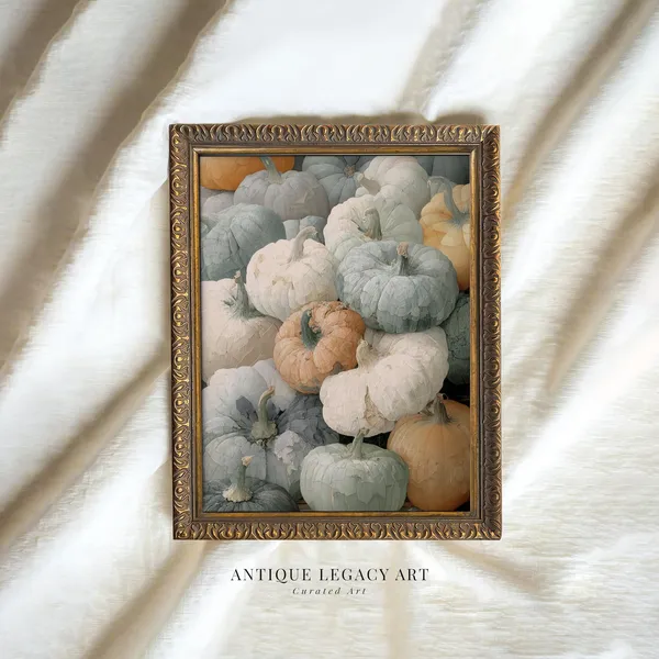 Vintage Autumn Pumpkin Print, Rustic Farmhouse Decor