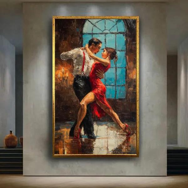 Tango Couple Red Dress Painting, Latin Love Art Print