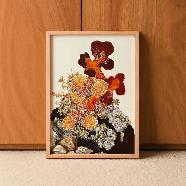 Abstract Botanical Coral Floral Art Print, Japandi