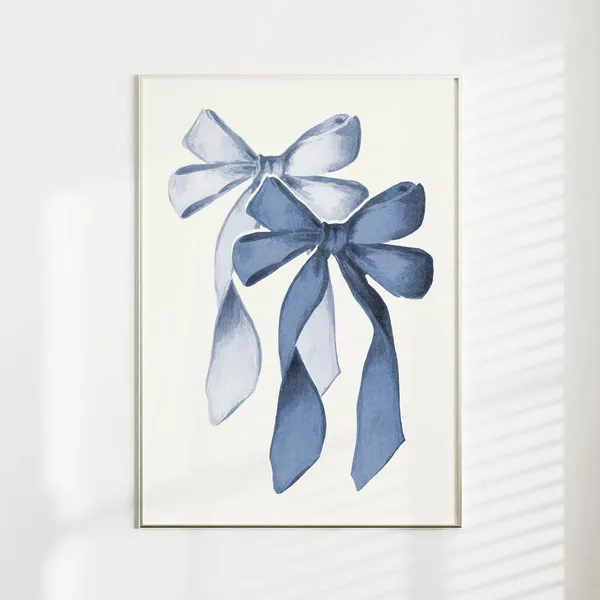 Light Blue Bow Art Print, Cute Nursery Decor