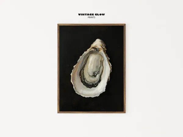 Vintage Oyster Shell Art Print, Coastal Decor