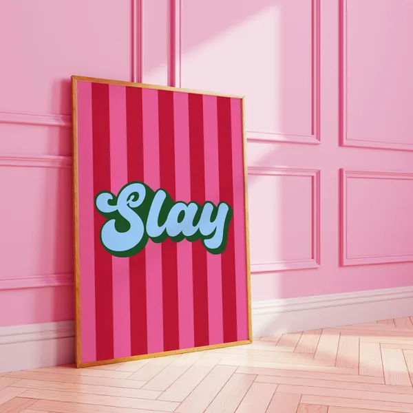 Slay Striped Typography Poster, Personalized Art Print