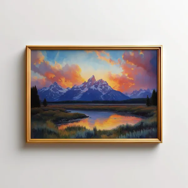Sunset Grand Teton Wyoming Landscape Art Print