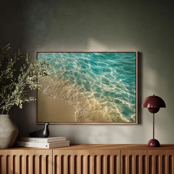 Golden Shoreline Wave Art Print, Coastal Ocean