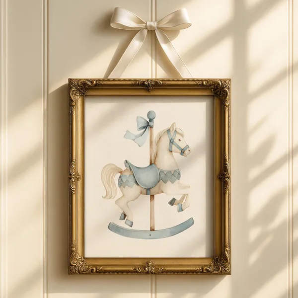 Vintage Carousel Baby Boy Nursery Art Print