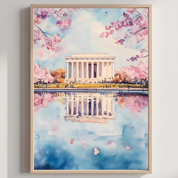 The Lincoln Memorial Washington DC Watercolor Travel Poster