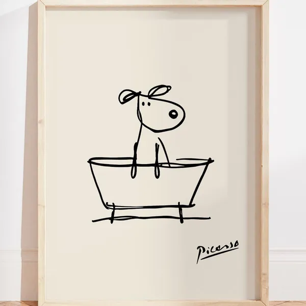 Dog In A Bathtub Minimalist Bathroom Art Print