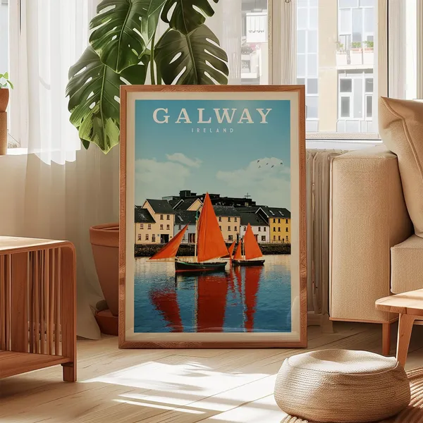 Galway Ireland Travel Poster, Bridge Wall Art Print