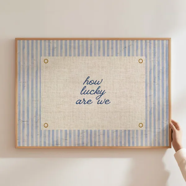 How Lucky Are We Navy Blue Typography Art Print