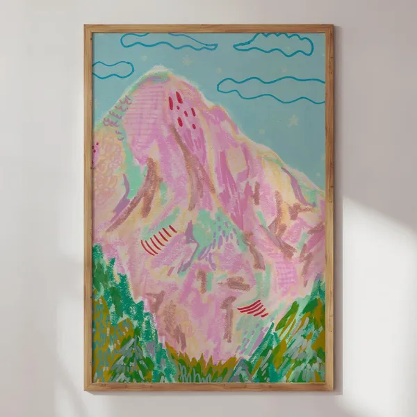 Pink Mountain Landscape Art Print, Maximalist Decor