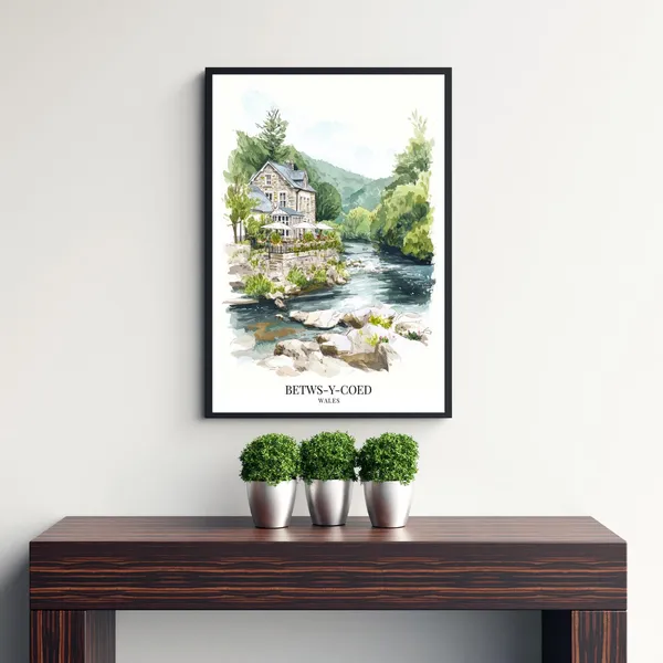 Betws-y-Coed Watercolor Village Art Print, Snowdonia