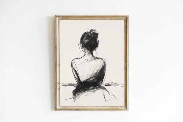 Vintage Sketch Of A Woman Line Art Print, Farmhouse