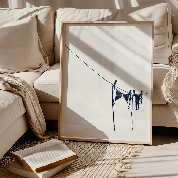 Dark Blue Bikini Art Print, Coastal Cowgirl Decor