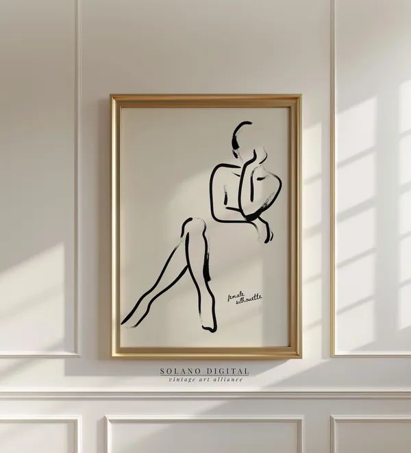 Minimalist Female Silhouette Line Art, Woman Figure Art Print