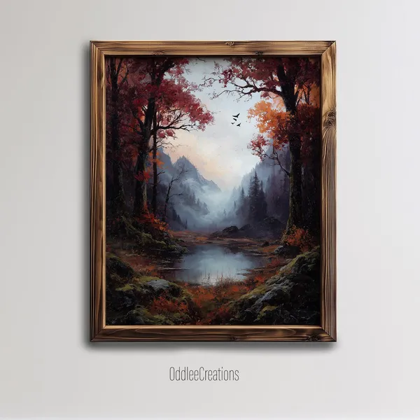 Fall Gothic Forest Scene, Dark Academia Art Print