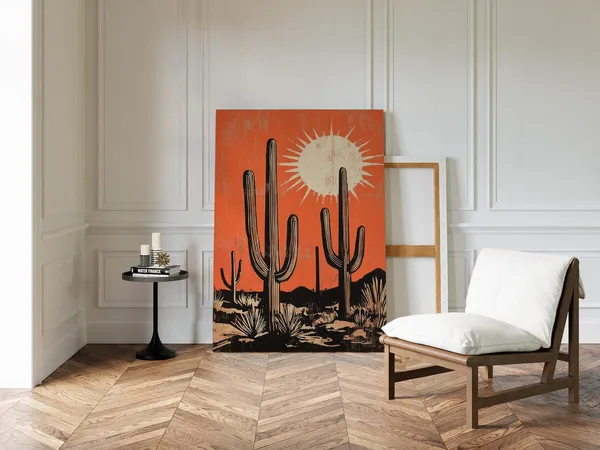 Retro Cactus Desert Art Print, Vintage Southwest