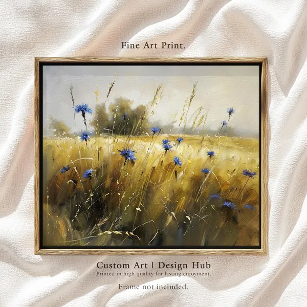 Cornflower Field Art Print, Rustic Farmhouse Decor