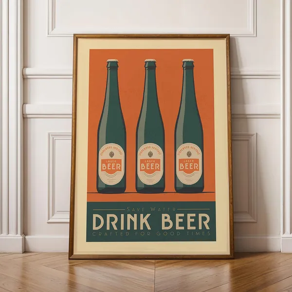 Beer Print Poster, Retro Bar Wall Art