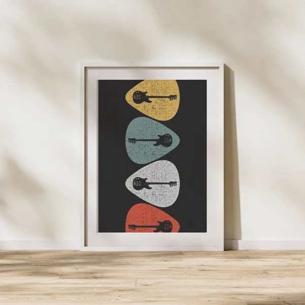 Retro Guitar Poster, Vintage Rock Music Wall Art