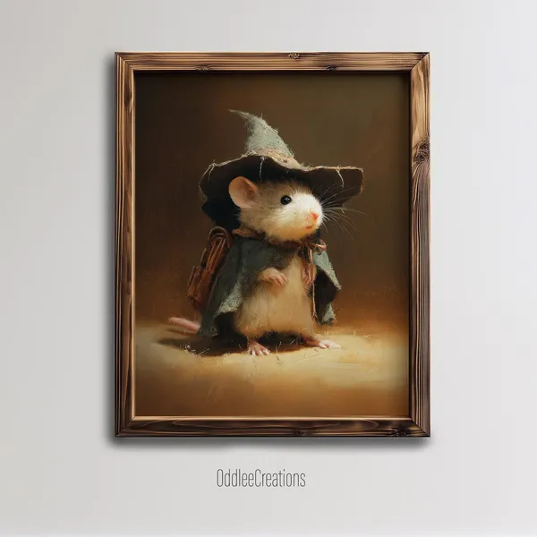 Witch Mouse Illustration Art Print, Cute Halloween