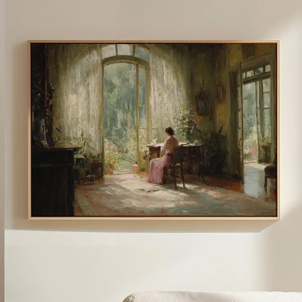 Sunlit Writing Room Vintage Oil Painting Art Print