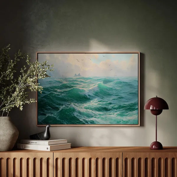 Majestic Ocean Waves Vintage Oil Painting Poster