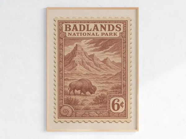 Badlands National Park Vintage Travel Poster, Bison