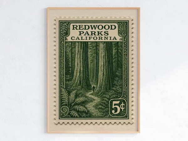 Redwood National Park Vintage Travel Art Print