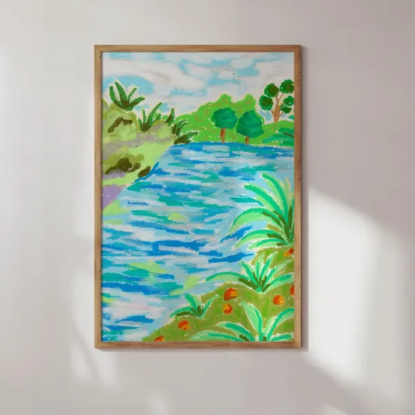 Greenery Scenery Art Print, Colorful Living Room Decor