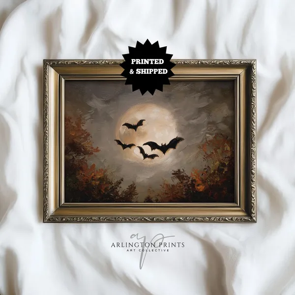 Spooky Halloween Bats Print, Dark Gothic Decor