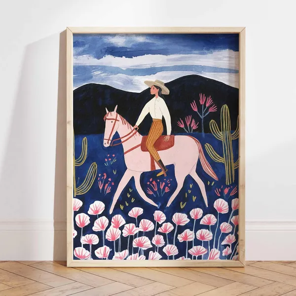 Cowgirl Desert Pink Horse Boho Nursery Art Print