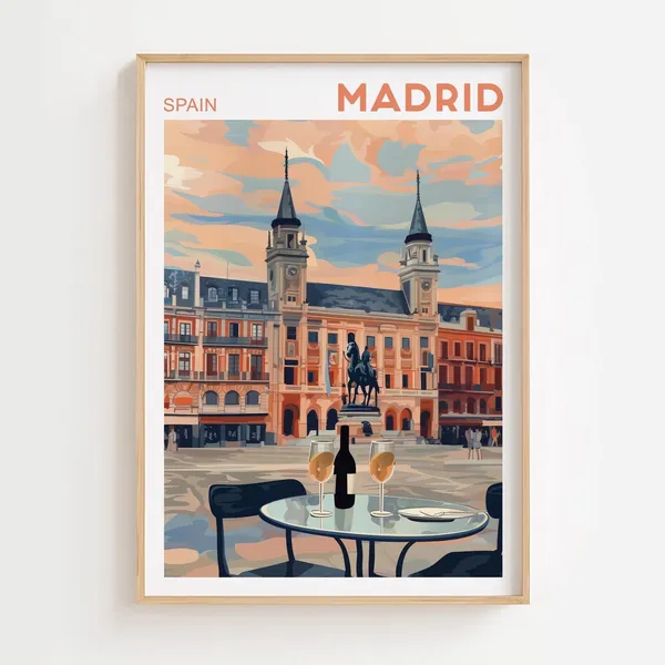 Madrid Plaza Mayor Watercolor Cityscape Art Print