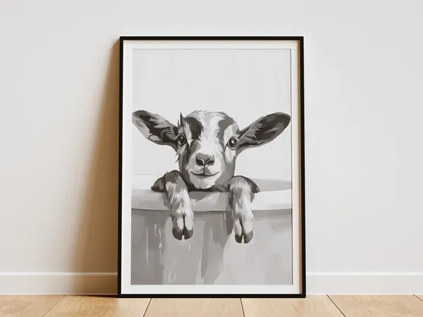 Baby Goat In Bathtub Poster Print, Kids Bathroom