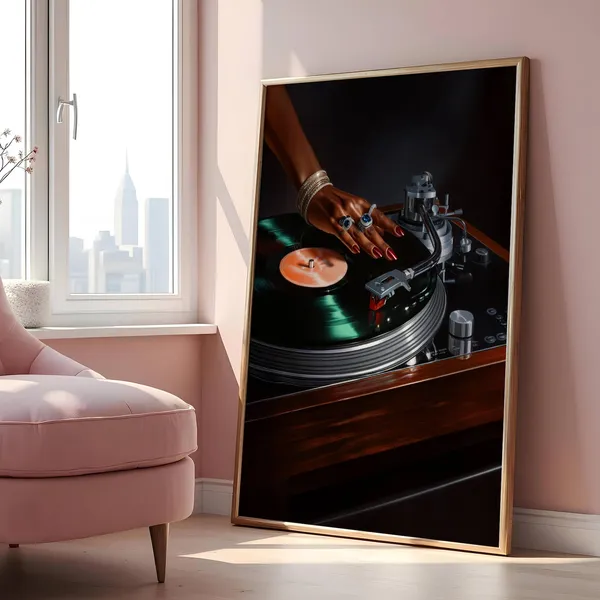 Retro Music Turntable Poster, Vintage Vinyl Art