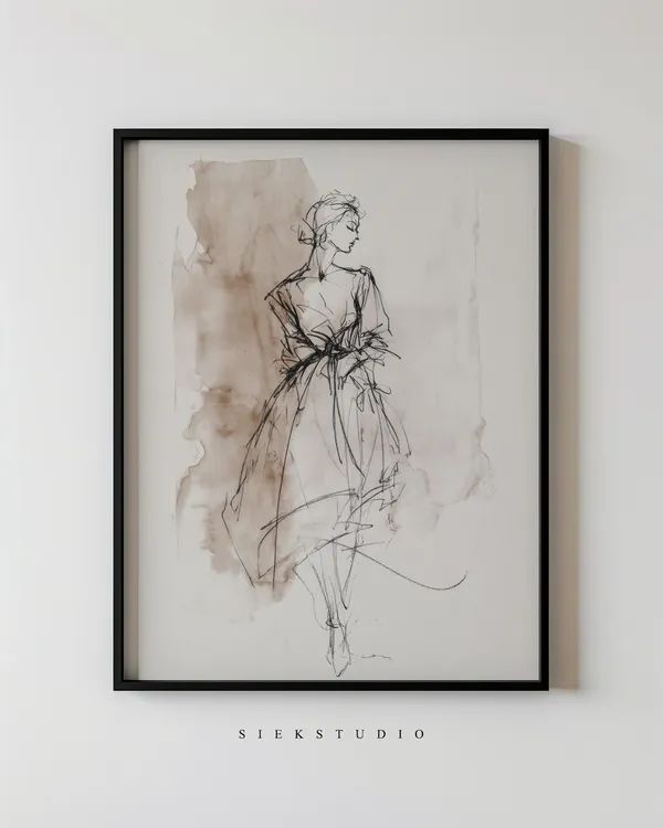 Minimalist Vintage Woman Figurative Line Art Print