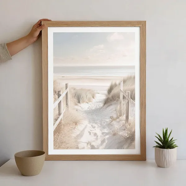 Coastal Path Photography Print, Neutral Beach Decor