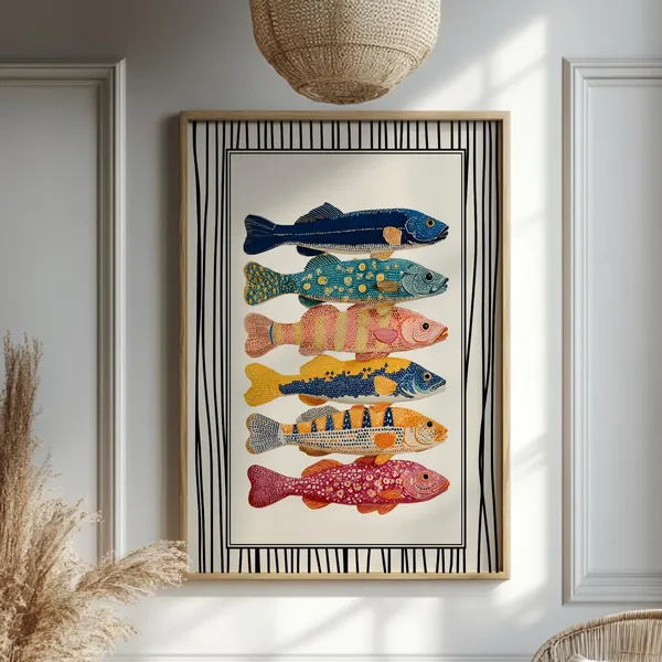 Colorful Fish Poster, Retro Coastal Kitchen Art