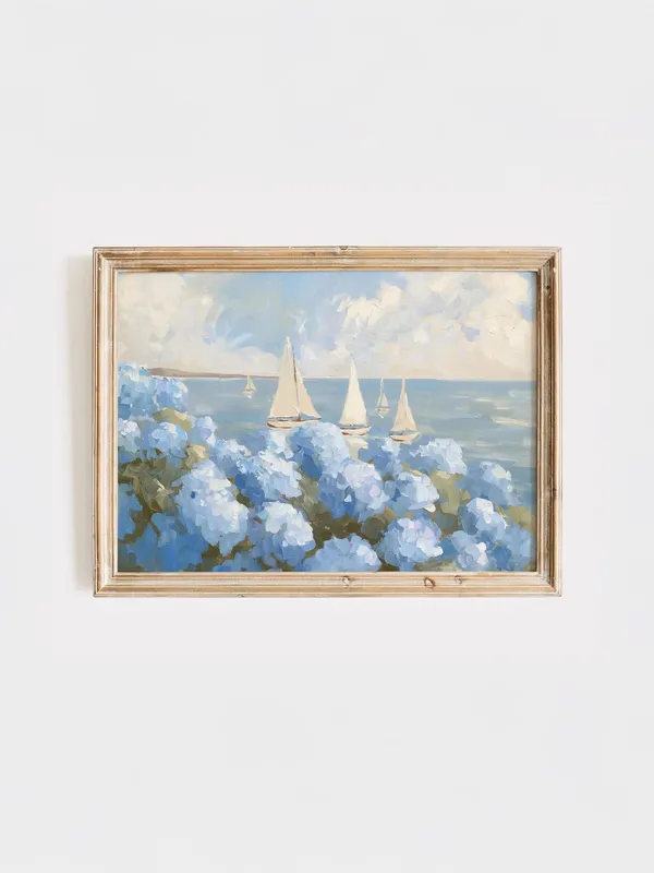 Sailboats Painting Coastal Wall Art Art Print