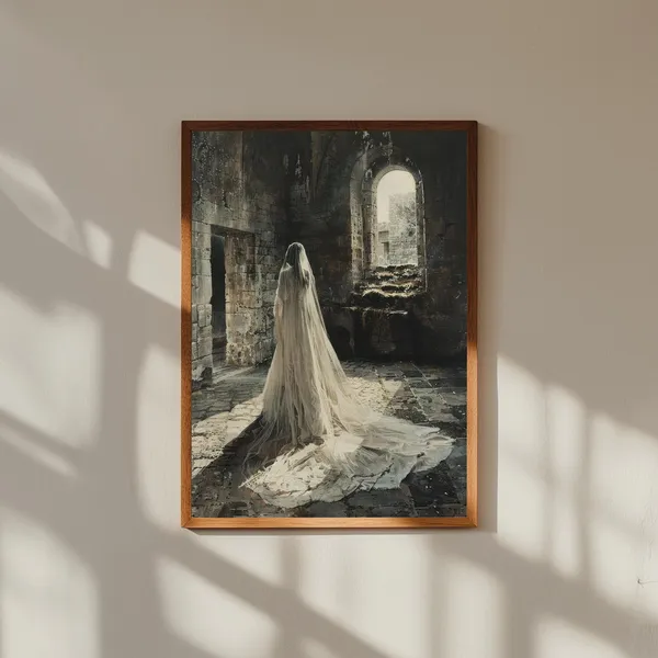 Ethereal Bride With Translucent Veil, Gothic Romance Art Print