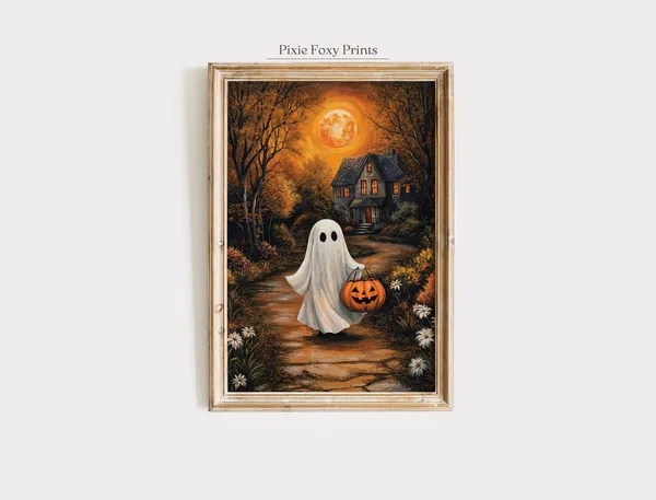 Enchanted Halloween Pumpkin Haunted House Art Print