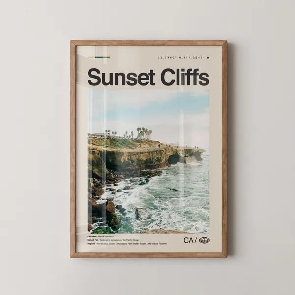 Sunset Cliffs Natural Park Ocean Travel Poster