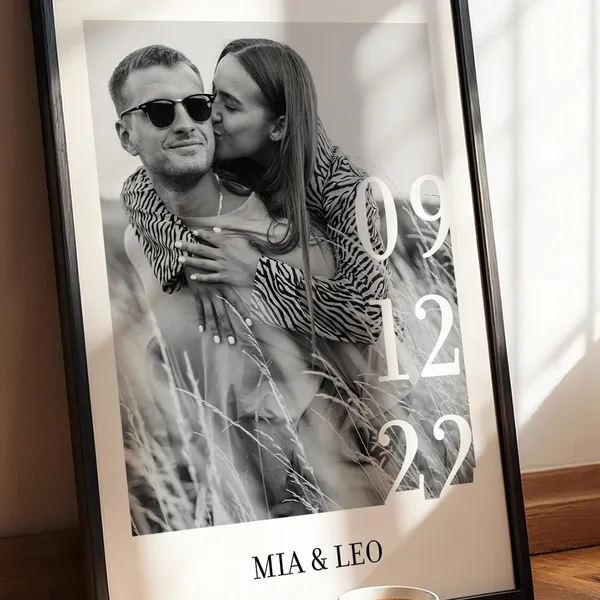 Personalized Photo Poster With Names Date, Minimalist Art Print