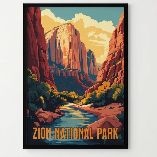 Zion National Park Vintage Serigraph Style Travel Poster