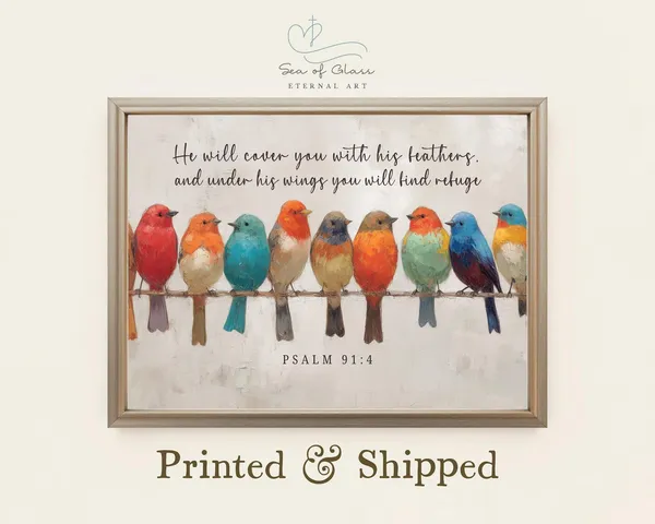 Psalm 91:4 Bird Oil Painting Print, Christian Scripture