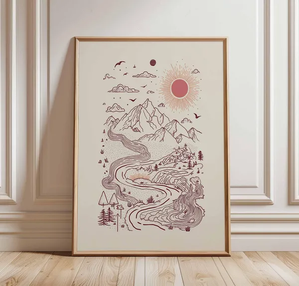 Minimalist Mountain Landscape Poster, Line Art