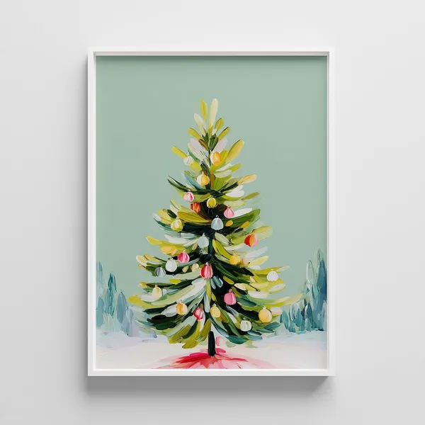 Minimalist Christmas Tree Art Print, Pastel Holiday